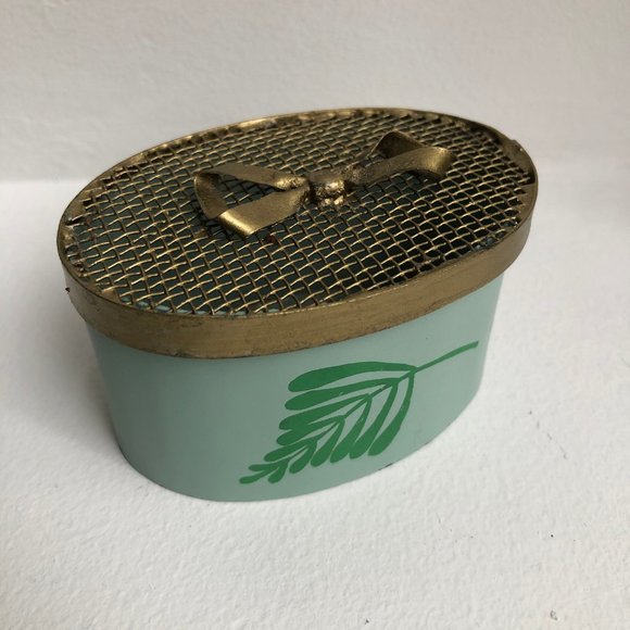 Hand-Painted Floral Jewelry/Trinket Oval Metal Box - Picture 3 of 4